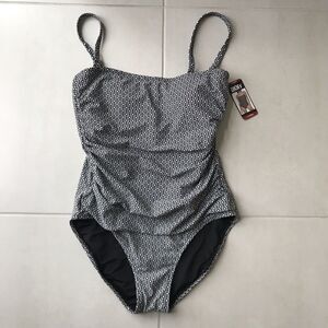 DKNY One Piece Swimsuit Shirred Print Swimwear